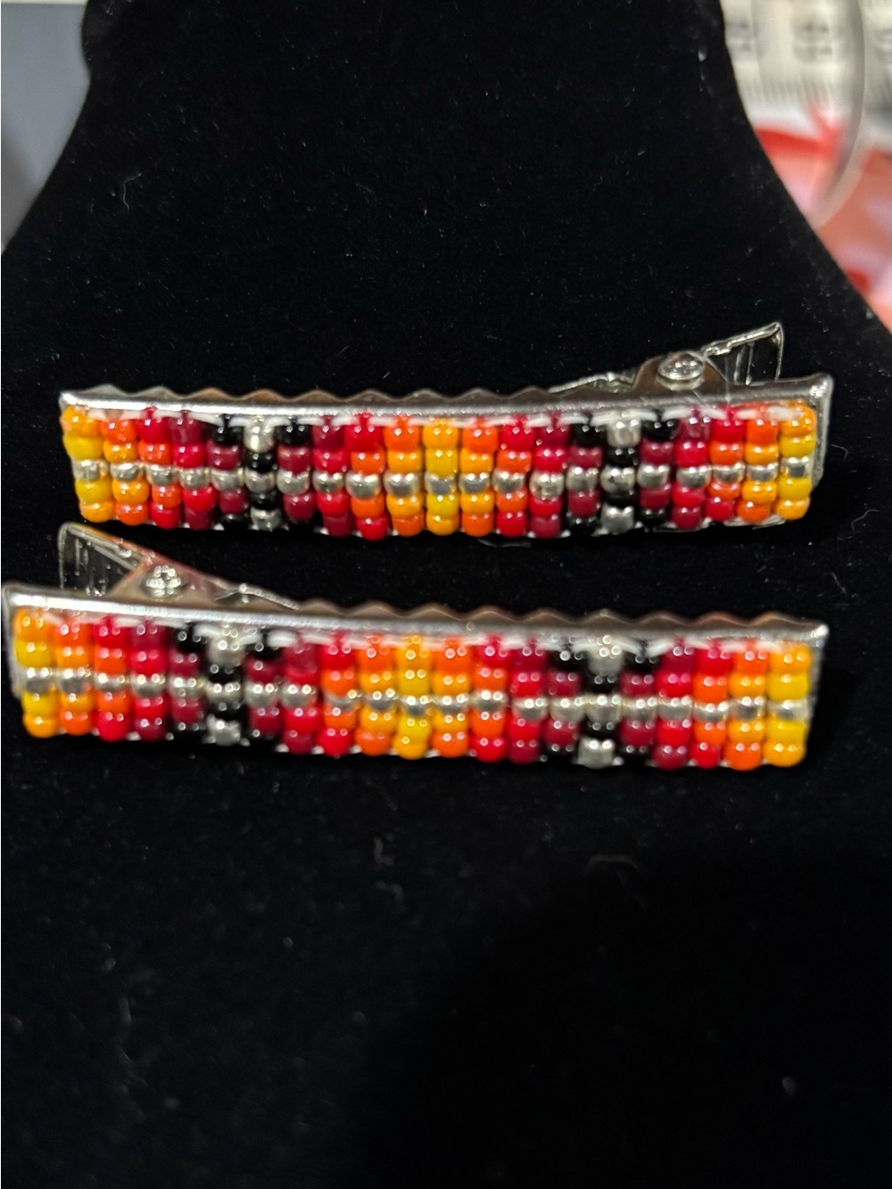 Beaded Red, Orange & Yellow Hair Clips - Pair